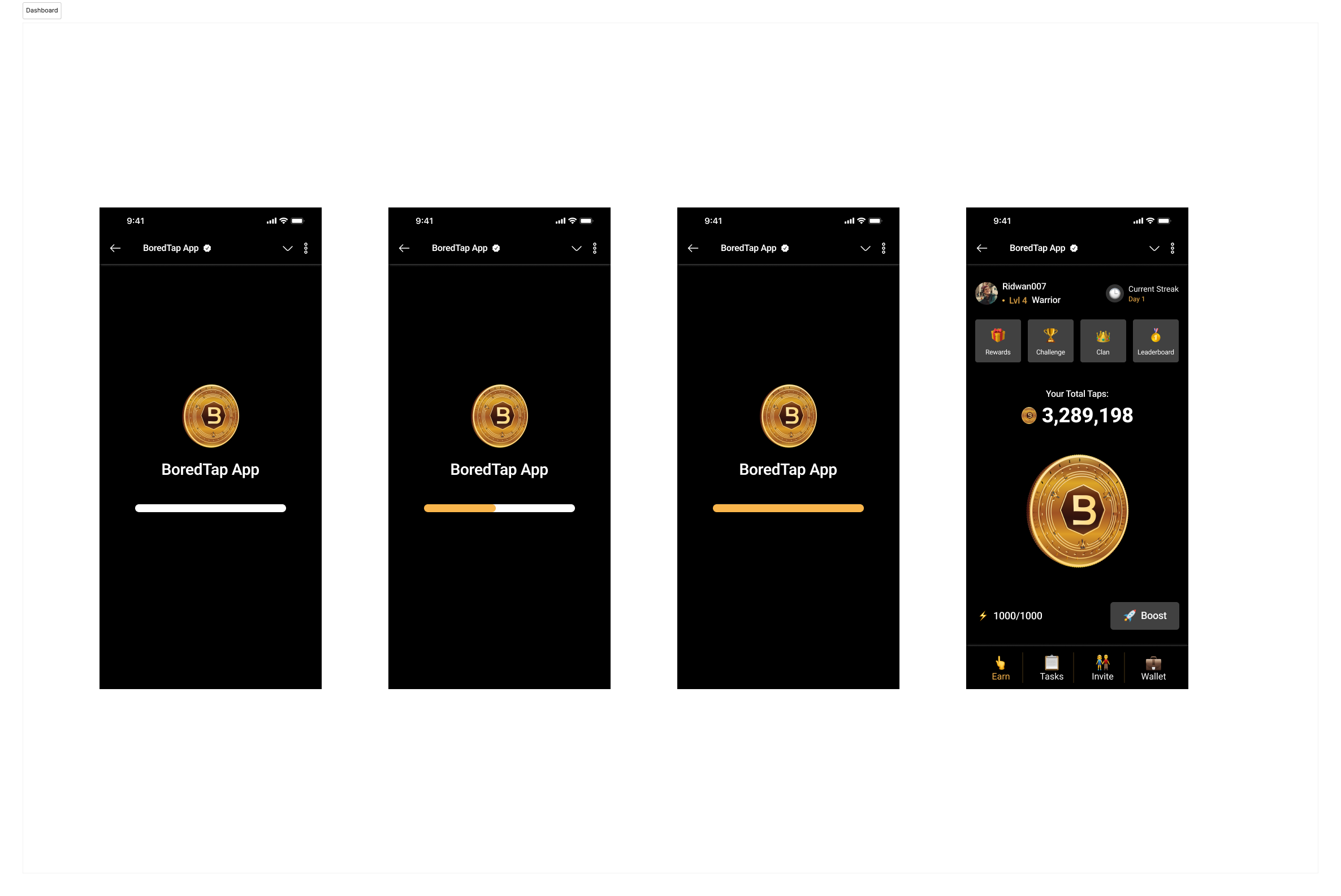 BoredTap users dashboard